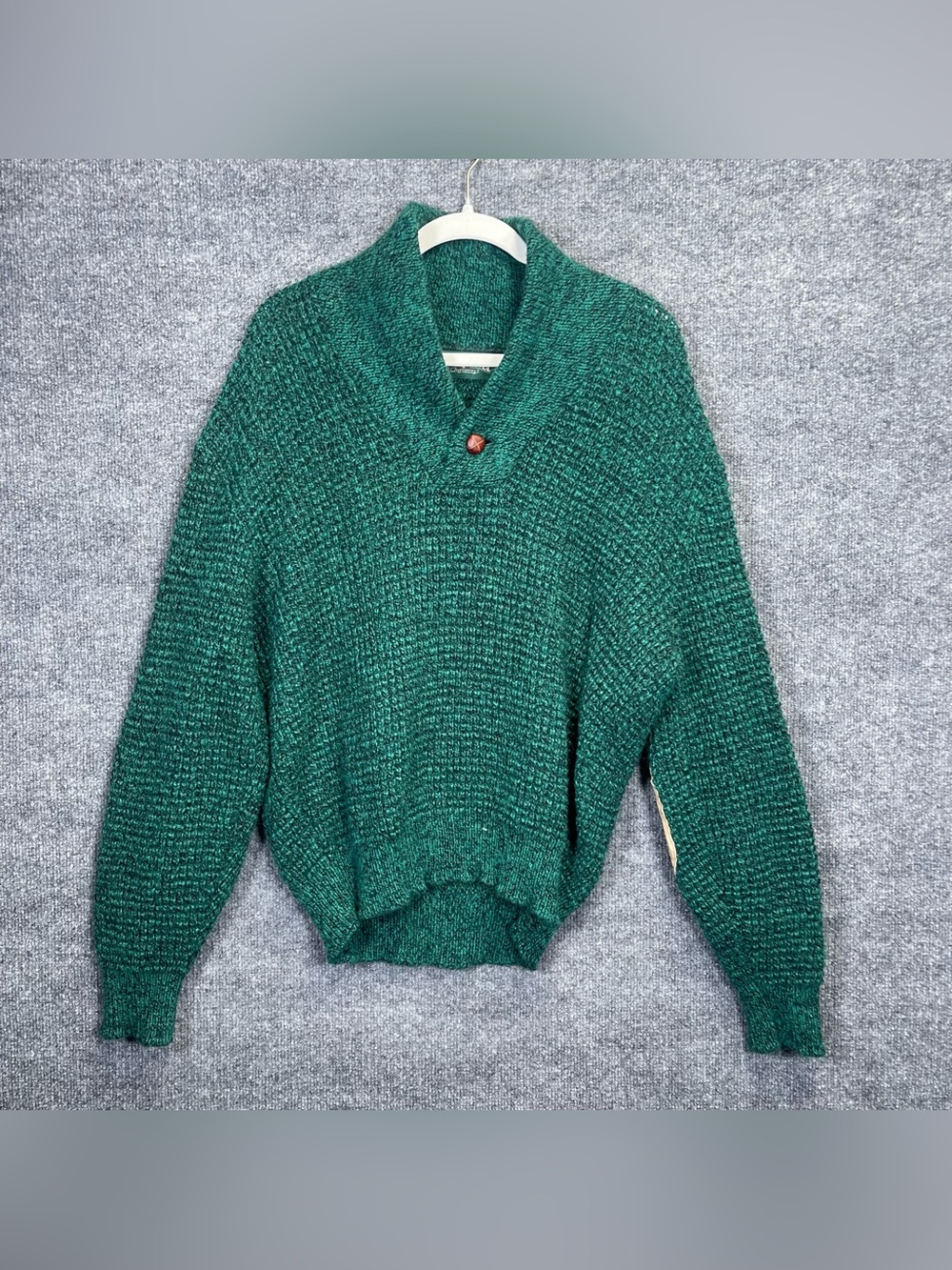 Vintage American Eagle Mens Medium Green Wool Knit Patch Elbow Grandpa Sweater - Picture 2 of 11